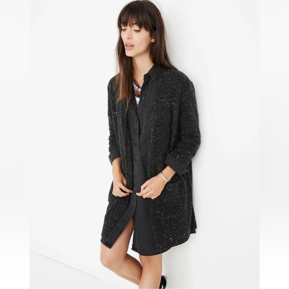 Madewell donegal kent open front charcoal cardigan speckles wool blend